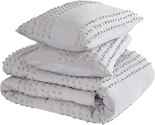 Comfort Spaces Cotton Comforter Set Jacquard Pom-Pom Tufts Design, Down Alternative, All Season Modern Bedding, Matching Shams, Twin/Twin XL, Grey 3 Piece thumbnail 7