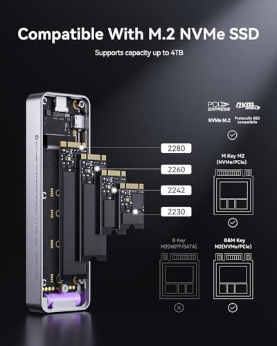 DOCKCASE Explorer Edition M.2 NVMe SSD Enclosure,Support 10s PLP Prevents Write Data Loss,USB 3.2 Gen 2 Type-C (10 Gbps), fits NVMe PCIe,Size 2230/2242/2260/2280,Support M-Key B+M  thumbnail 7