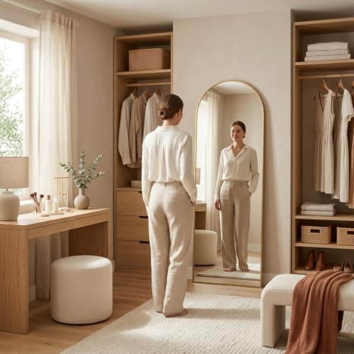 NBGV 57"x17" Floor Mirror Full Length, Arched Full Length Mirror with Stand, Full Body Mirrors for Bedroom Living Room or Cloakroom Black thumbnail 2
