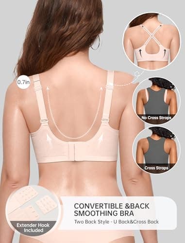 OEAK Women Jelly Bras No Underwire Scalloped Push Up Buttery Soft Tshirt Bra Seamless Full Coverage Convertible Everyday Bra Jacquard Pink,XL thumbnail 3