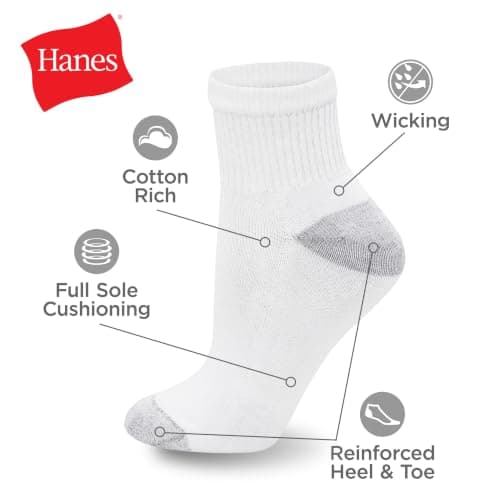 Hanes Womens Value Pack, Ankle Soft Moisture-wicking Socks, Available In 10 And 14-packs, White - 14 Pack, 5-9 US