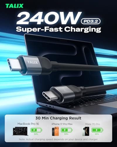 TALIX 240W USB C to USB C Cable, 7A PD3.2 Fast Charging Cable (3.3FT)