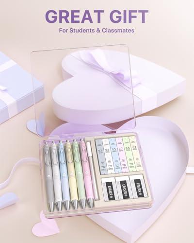 Four Candies Pastel Mechanical Pencil Set,6PCS Cute Mechanical Pencils with 432PCS 0.5 & 0.7 mm HB/2B Leads, 3PCS Erasers, 9PCS Eraser Refills,School Supplies for Writing, Drawing 