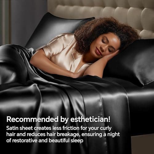 BEDELITE Satin Sheets Queen Size Bed Set, Luxury Soft Black Silky Sheets for Hair and Skin, Similar to Silk Bed Sheets Set 4 Pieces with 1 Deep Pocket Fitted Sheet, 1 Flat Sheet, a thumbnail 4