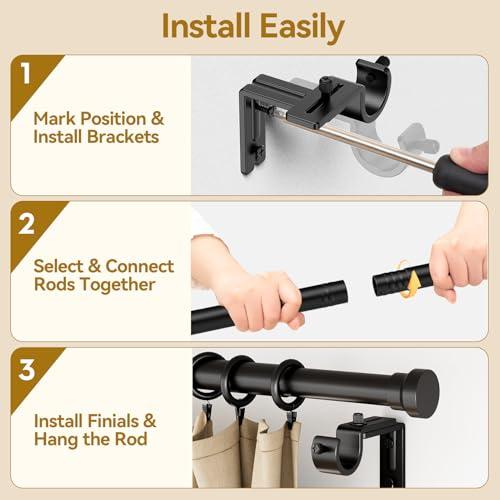 YaFex Curtain Rods 32-144 Inch, Heavy Duty 1 Inch Adjustable Curtain Rod for Windows, Black Extra Long Window Treatment Rods, Modern Design, Easy Installation thumbnail 8