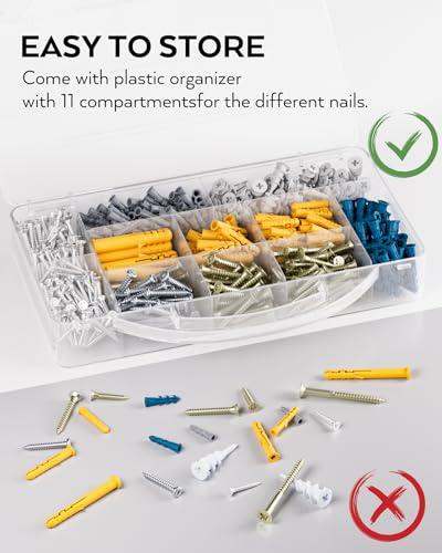 INCLY 510 PCS Drywall Anchors and Screws Assortment Kit, 255 Plastic Self Drilling Wall Anchors and 255 Philips Flat Head Screws, 6 Sizes Galvanized Screws and Wall Plug Bolts with thumbnail 7