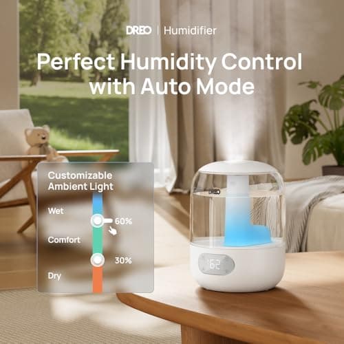 ¡Súper Oferta! Humidificador Ultrasónico DREO para Recámara: Neblina Fría, Silencioso (26dB), Luz RGB y 30h de Uso