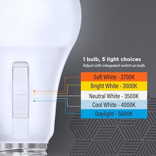 Feit Electric A19 LED Light Bulb, 60W Replacement, Dimmable, Selectable Color Temperatures (2700K-5000K), 800 Lumens, General Purpose Light Bulbs, 15,000-Hour Lifetime, OM60DM/5CCT thumbnail 5