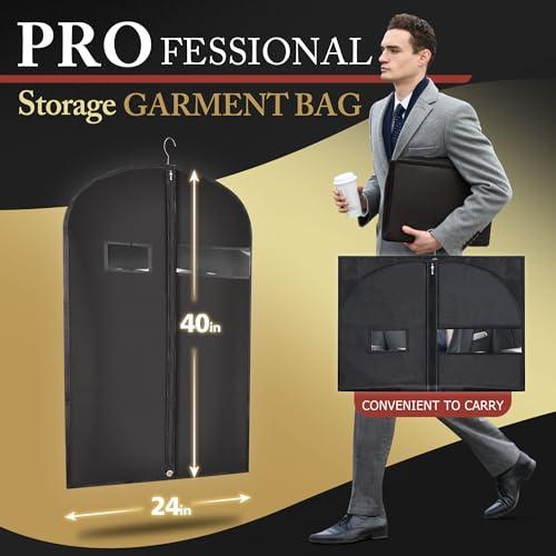 Hleelomi 5 Pack 40-inch Suit Bag Garment Bag for Travel and Storage, Garment Bags for Hanging Clothes with Zipper and Visible Transparent Window, Black thumbnail 4