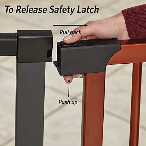 MidWest 39" Walk-Thru Dog Gate, Wooden Door | Steel Frame, Pressure Mounted, Expands 29.5"- 38" Wide, Auto-Close Door, Latch Closure, Includes Two 3" Extensions thumbnail 2