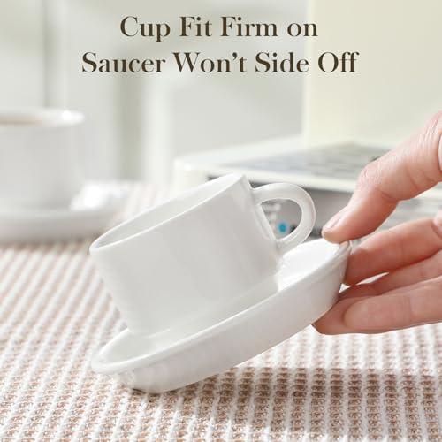 Miniatura de MALACASA Set de 4 Tazas de Espresso 2.5 oz Blancas con Platillos y Soporte Metálico, Apilables 6