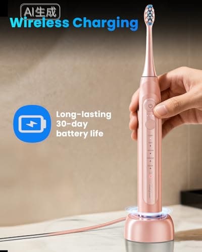 Onlyone Electric Toothbrush for Adults, Rechargeable Electric Toothbrush with 8 Brush Heads, Travel Case, Charging Base & Wireless Charging - 5 Modes with Smart Timer, Pink thumbnail 5