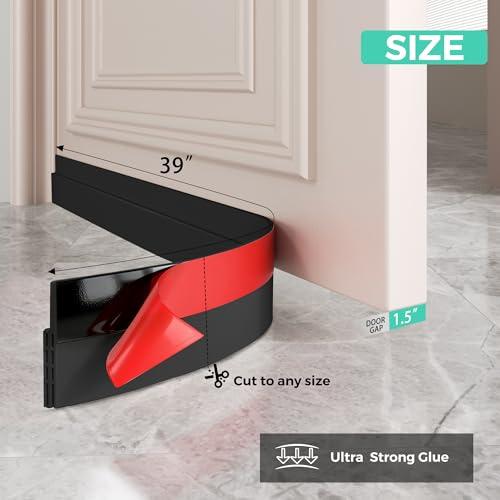 Hojoy 2 Pack Under Door Draft Stopper, Adjustable Door Sweep Anti-Collision Strong Adhesive Weather Stripping Tape Soundproof Draught Stoppers 2" W x 39" L, Black thumbnail 4