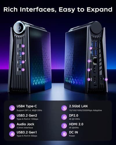 ACEMAGICIAN S3A Mini PC, Ryzen 7 H 255 (Up to 4.9GHz, 8C/16T), Radeon 780M Graphics, 16GB LPDDR5 RAM, 512GB PCIe4.0 SSD, Mini Desktop Computer for Content Creation, Programming, Ga