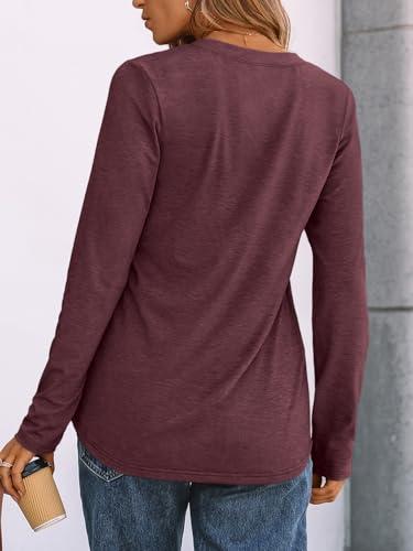 AUTOMET Long Sleeve Shirts for Women Blouses 2025 Fall Clothes Plus Size Dressy Casual Tops Henley Cute T Shirts Business Winter Clothing Spring Fashion Outfits Wine M