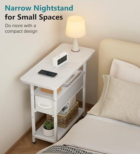 Miniatura de AOODA Narrow Nightstand with Drawers, 3 Tier Skinny Bedside Table for Bedroom, Slim Living Room End Tables with Storage for Small Spaces, Sofa Couch (White) 3