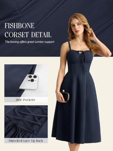 Miniatura de Vestido Midi Corsé Azul Marino con Abertura para Mujer 4