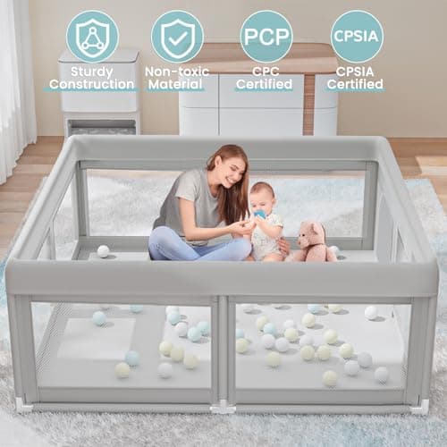 Hiaksedt Baby Playpen 50x50 Inch, Play Pens for Babies and Toddlers Baby Fence Play Yards for Indoor & Outdoor with Breathable Mesh Anti-Fall Playpen thumbnail 7