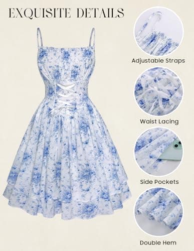 Scarlet Darkness Women Corset Milkmaid Dress Cottagecore Floral Sundress Blue Floral L thumbnail 4