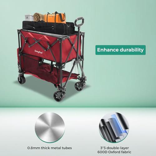 SUNNYFEEL Lightweight 47''L Double Decker Wagon for Sport, 270L Collapsible Wagon Cart,331lbs Collapsible Outdoor Utility Wagon Cart for Shopping Garden Camping,Red-Lightweight thumbnail 5