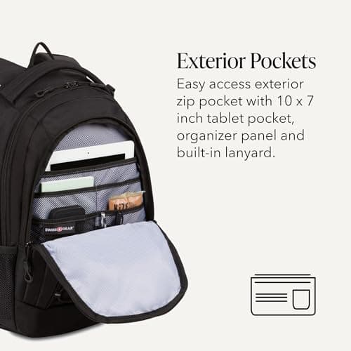 SwissGear Bungee Core Laptop Backpack, Fits Most 13-Inch Laptops, Airflow Back Panel, Reflective Accents, and Bungee Cord System, Black, 26L, 17.25-Inch