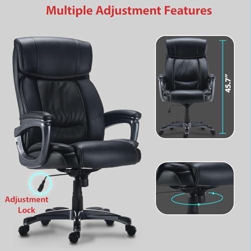 STAPLES Lockland Ergonomic Managers Office Chair, Big & Tall Cushioned, Adjustable Height, Metal Frame, Bonded Leather, for Workspace, Home, or Gaming, Black