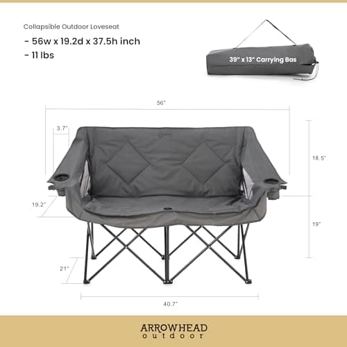 ARROWHEAD OUTDOOR Portable Folding Double Duo Camping Chair Loveseat thumbnail 2