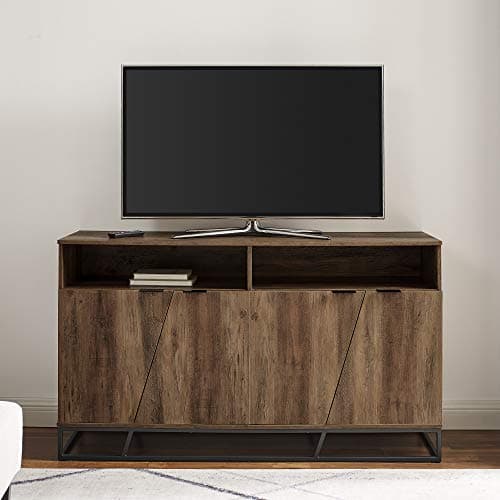 Miniatura de Walker Edison Angled Door Cabinet-Sideboard-Buffet with Open Shelf Storage, 58, Rustic Oak 6