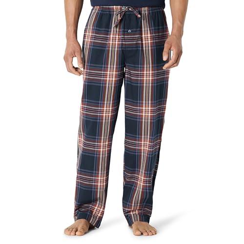 Amazon Essentials Men's Cotton Poplin Straight-Fit Pajama Pants with Drawstring Elastic Waist, Navy Large Plaid, Medium
