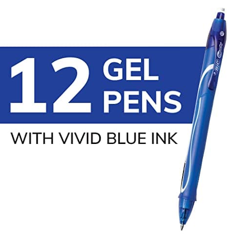BIC Gelocity Quick Dry Blue Gel Pens, Medium Point, 0.7 mm, 12-Count Pack