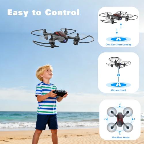 Drone with Camera 1080P HD, Remote Control Mini Drones for Kids and Adults, RC Quadcopter with One-Key Takeoff/Landing, Altitude Hold, 3D Flip, Gesture Selfie, 2 Batteries Drone 