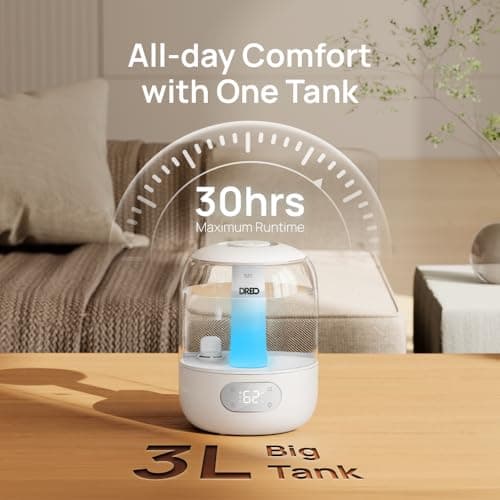 ¡Súper Oferta! Humidificador Ultrasónico DREO para Recámara: Neblina Fría, Silencioso (26dB), Luz RGB y 30h de Uso