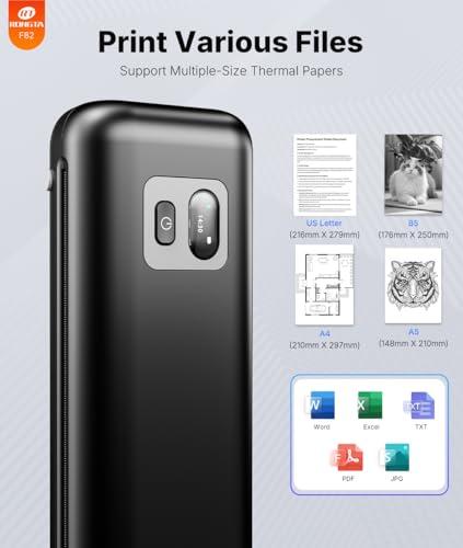 Rongta Portable Printer Wireless for Travel, Inkless Thermal Printers for 8.5" x 11" US Letter & A4 Size, Compatible with Android iOS Smartphone, Mac Windows Laptop for Office & Ho