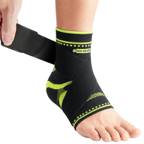 Tobillera SOLOEVER de Compresión para Hombre y Mujer con Almohadillas de Silicona y Correa Envolvente (Negra, Mediana)
