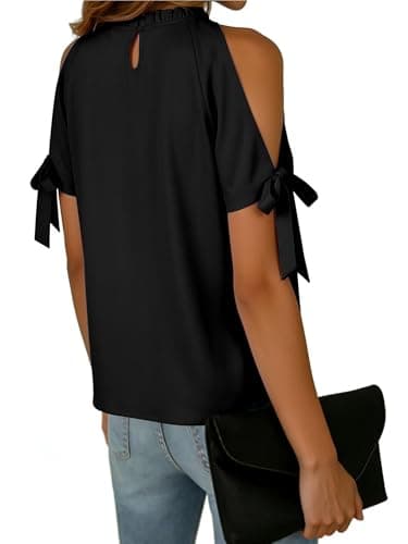 CCTOO Womens Tops Dressy Casual Cold Shoulder Bow Tie Collar Blouses Fashion Shirts for Work 1221Black Medium thumbnail 2