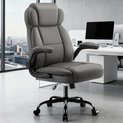 AreShark Ergonomic Office Chair with High Back Headrest,PU Leather Executive Desk Chair Padded Flip-Up Armrests,Lumbar Support,Swivel Computer Chair for Home Office & Gaming,Gray thumbnail 2