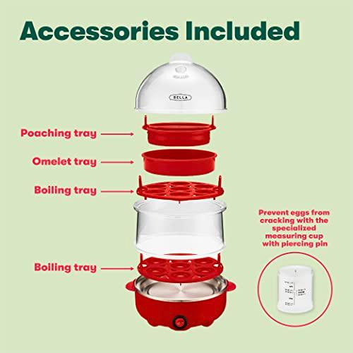 BELLA Double Tier Egg Cooker, Rapid Boiler & Poacher, Meal Prep Essential, Family Sized Meals: Make Up To 14 Large Boiled Eggs, Dishwasher Safe Parts, Poaching Tray Included, Red thumbnail 5