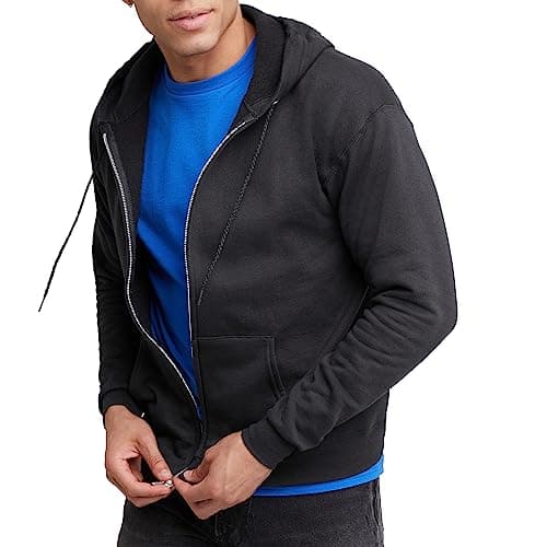 Hanes mens Full-zip Eco-smart Hoodie athletic sweatshirts, Black, Large US