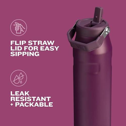 STANLEY IceFlow Flip Straw 2.0 Water Bottle 24 OZ | Built-In Straw with Larger Opening | Lightweight & Leak-Resistant | Insulated Stainless Steel | BPA-Free | Pomelo