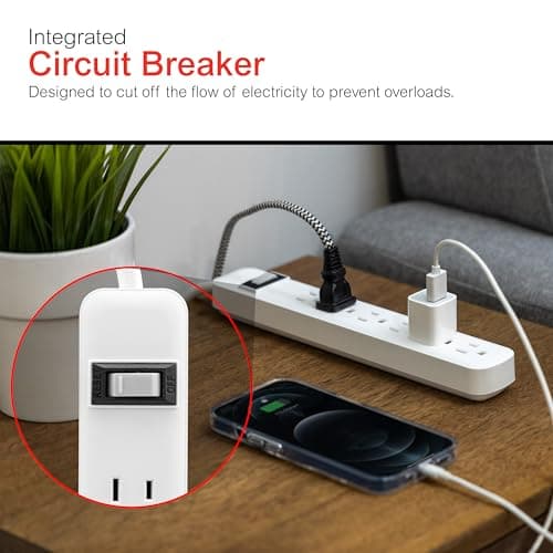 Regleta GE de 6 Contactos (2 Paquetes), Cable 1.5ft Uso Rudo, Tierra, Breaker, Montaje en Pared, Blanco