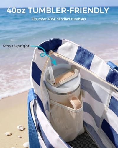 Miniatura de Bolsa Tote WANDF Antiarena para Playa y Piscina con Cierre (Azul Marino) 3