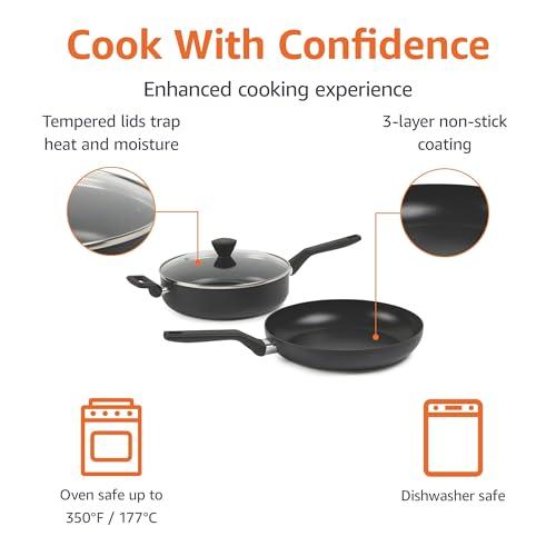 Amazon Basics 10 -Piece Hard Anodized Non-stick Stackable Cookware Pots and Pans Set, Space Saving, Black