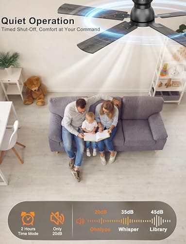 Ohniyou Ceiling Fans with Lights, 52 Inch Low Profile Ceiling Fan with Light and Remote/APP Control, Flush Mount, Dimmable, Quiet DC Motor, Black Ceiling Fan for Bedroom, Living Ro thumbnail 5