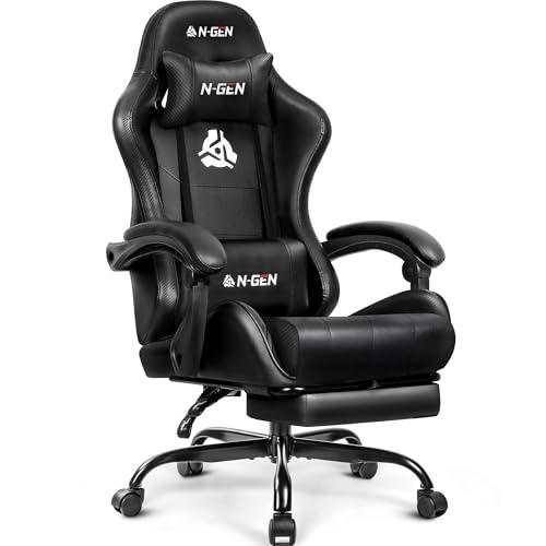 Silla Gamer N-GEN GAMING Ergonómica con Descansapiés y Soporte Lumbar