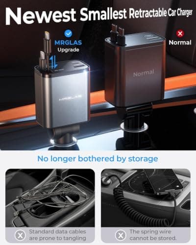 Retractable Car Charger for iPhone 17, 69W 4 in 1 USB C Car Charger Fast Charging with Type C Cable Cigarette Lighter Adapter for iPhone 17 16 Pro Max Samsung S25 iPad, Car Accesso thumbnail 2