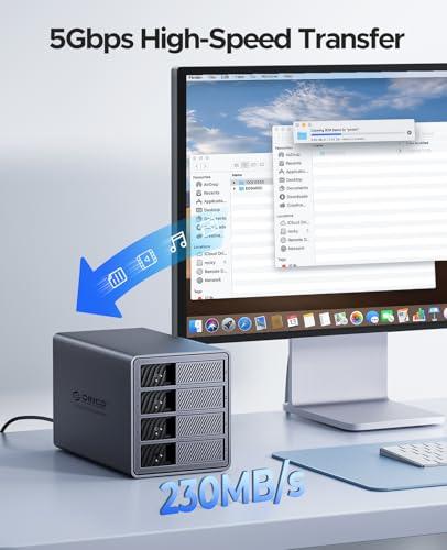 ORICO 4 Bay Raid Hard Drive Enclosure Support 8 RAID Modes for 3.5inch HDD Max up to 88TB for External Direct Attached Storage, Efficient Expansion Backup(Alluminum Alloy)-9848RU3