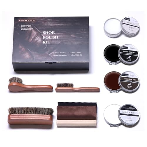 RAPSAKEMOH 10Pcs Shoe Polish Kit, Horsehair Brush Shoe Shine Kit For men