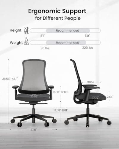 ProtoArc Ergonomic Office Chair – Flexer Mesh Couputer Chair for Women, Foam Sliding Seat, 125° Recline, Home Desk Chairs for Small Spaces, Stylish & Comfortable – Black thumbnail 2