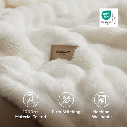 Bedsure 3D Fleece Bubble Blanket for Couch - GentleSoft White Spring Throw Blanket for Sofa Bed Room Decor - Luxury Soft Cozy Blanket Gifts for Kids, Lightweight, Off White, 50"×60 thumbnail 5
