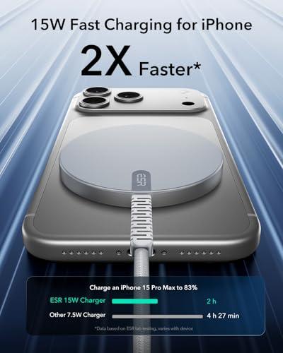 ESR for Magsafe Charger, 2 Pack 15W Wireless Charger, Magsafe Charger for iPhone 17/16/15/14/13/12, AirPods 4/3/Pro/Pro 2,Galaxy S25,Strong Magnetic Charging Pad with Type-C Cable,